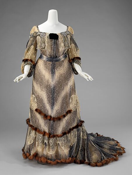 Evening dress, Raudnitz and Co. - Huet and Chéruit (French), silk, fur, French 