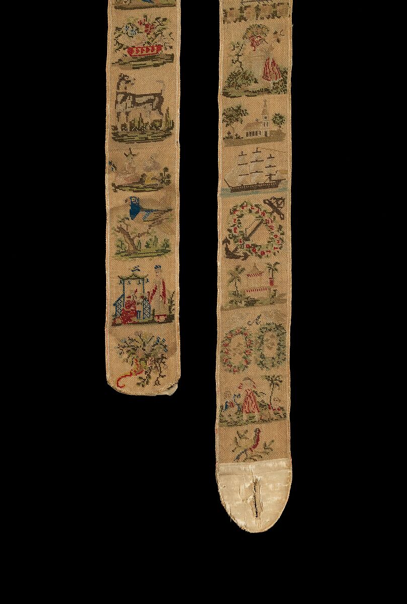 Suspenders, linen, silk, Portuguese