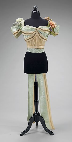 Evening bodice, House of Worth (French, 1858–1956), silk, metal, cotton, French 