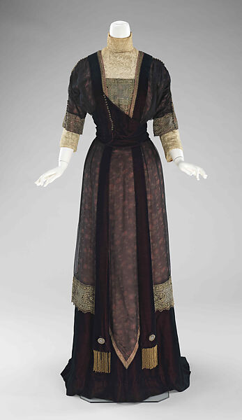 Dinner dress, Redfern (1847–1940), silk, metal, British 