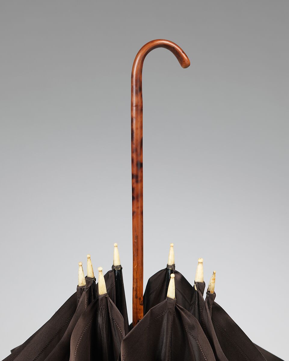 Parasol, silk, metal, wood, baleen, ivory, American