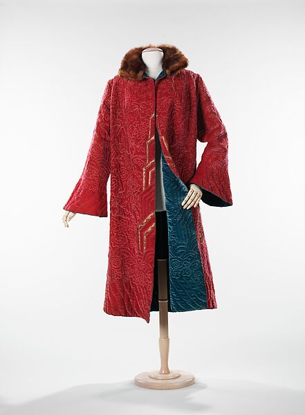 Evening coat, silk, fur, metal, French 