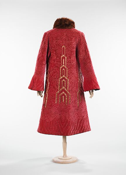 Evening coat, silk, fur, metal, French