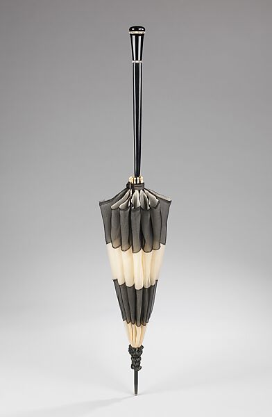 Parasol, silk, metal, wood, glass, quartz, synthetic, French