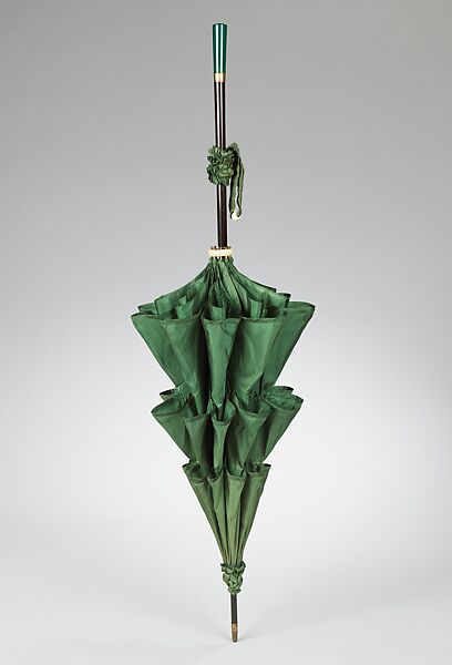 Parasol, silk, metal, wood, jade, synthetic, American