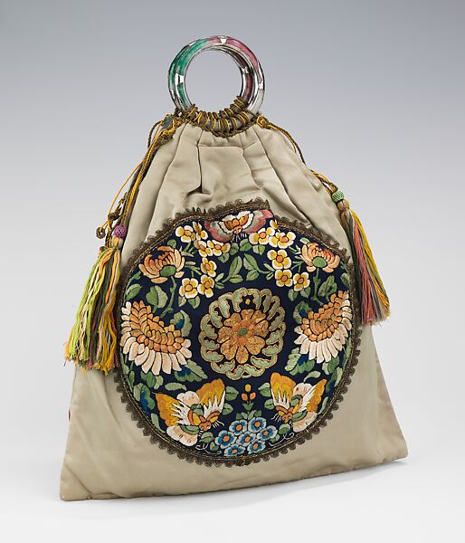 Evening bag, silk, metal, glass, probably American 