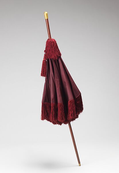 Parasol, silk, metal, leather, wood, American
