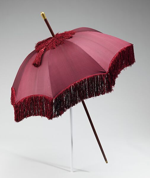 Parasol, silk, metal, leather, wood, American 