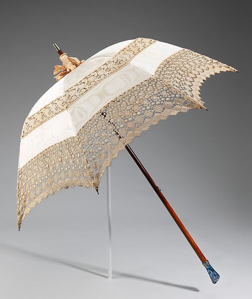 Parasol, silk, cotton, wood, metal, glass, French 