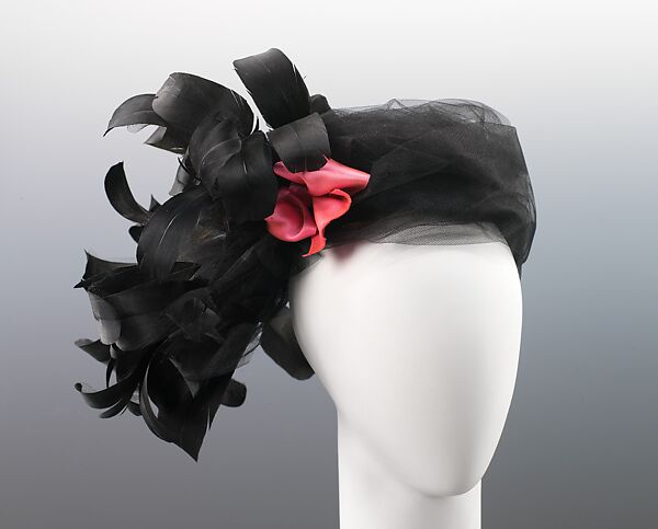 Cocktail hat, House of Balenciaga (French, founded 1937), silk, feathers, French 