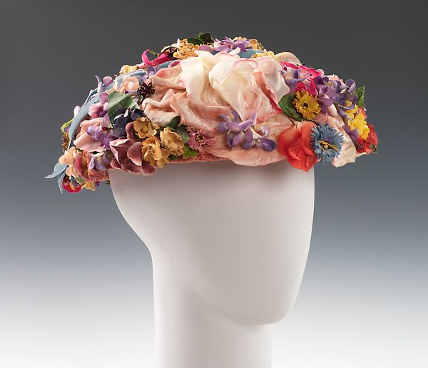 Hat, Bette and Lee (American, active mid-20th century), cotton, silk, metal, American 