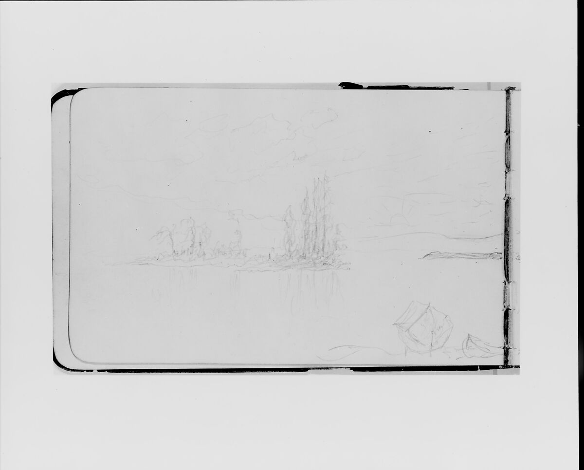 Bay Scene at Sunset (from Sketchbook), Albert Bierstadt (American, Solingen 1830–1902 New York), Graphite on wove paper, American 