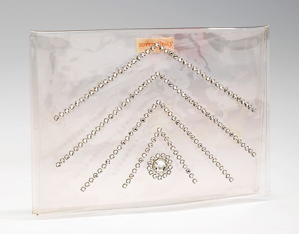 Evening clutch, Serendipity 3 (American, opened 1954), plastic (vinyl), rhinestones, American 