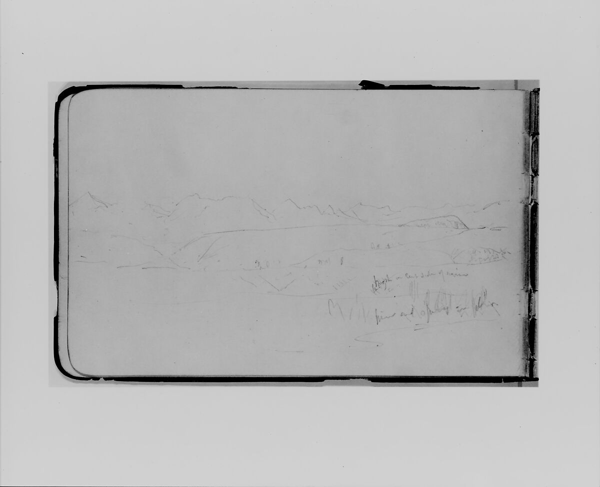River and Terrain covered with Autumn Frost (from Sketchbook), Albert Bierstadt (American, Solingen 1830–1902 New York), Graphite on wove paper, American 