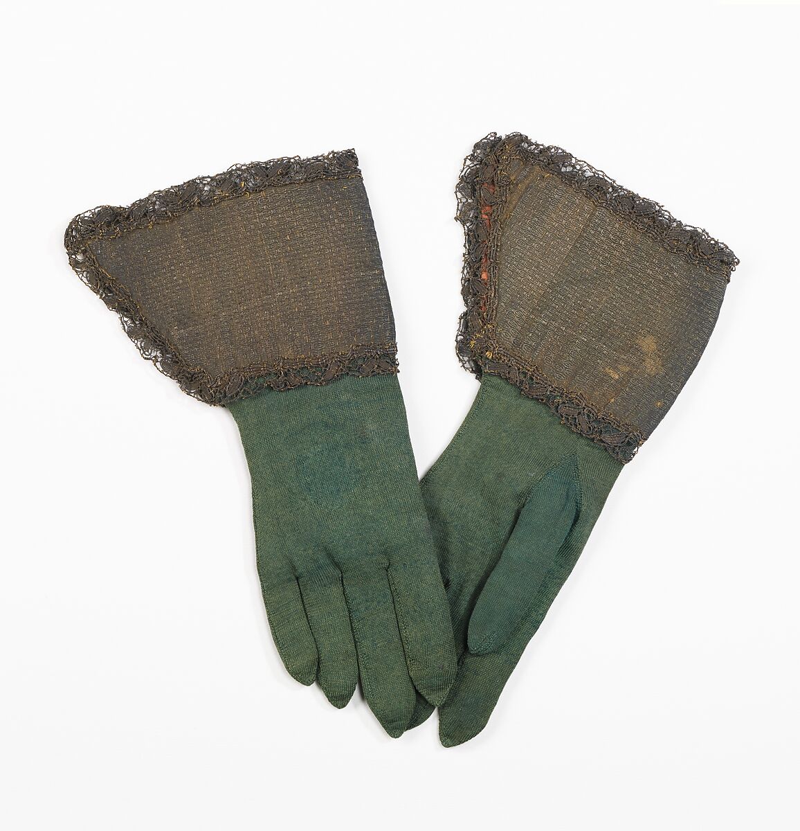 Gauntlets, silk, metal, Russian 