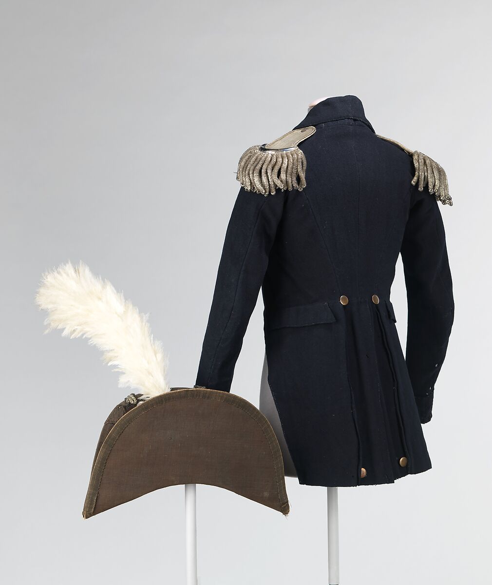 Military ensemble, wool, linen, silk, metal, paper, feather, wood, American