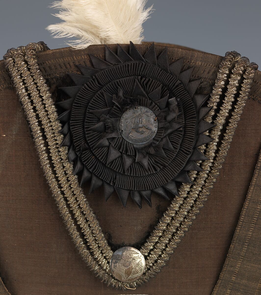 Military ensemble, wool, linen, silk, metal, paper, feather, wood, American