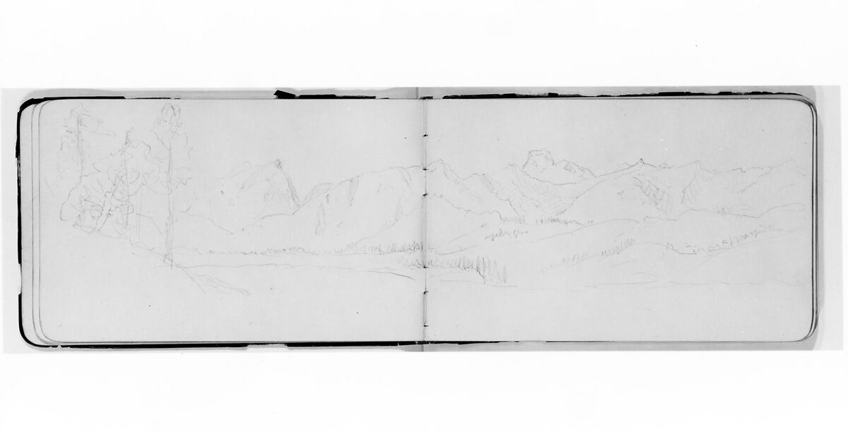 Landscape with Mountains and Hills (from Sketchbook), Albert Bierstadt (American, Solingen 1830–1902 New York), Graphite on wove paper, American