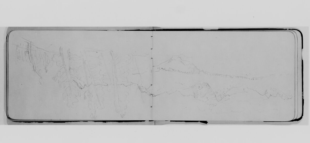 Mountain Landscape with Foreground Trees (from Sketchbook), Albert Bierstadt (American, Solingen 1830–1902 New York), Graphite on wove paper, American