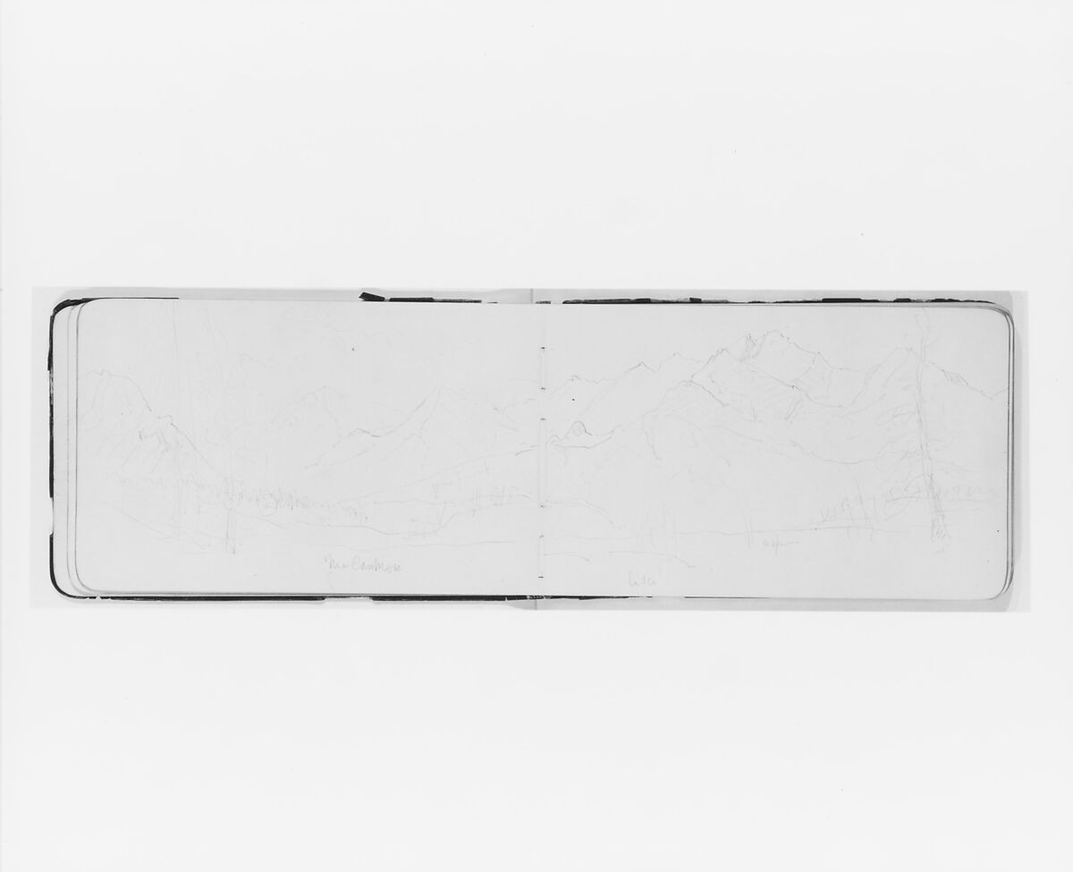 Mountain Landscape Near Canmore (from Sketchbook), Albert Bierstadt (American, Solingen 1830–1902 New York), Graphite on wove paper, American