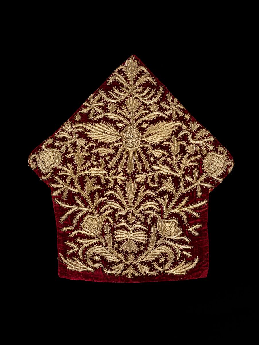 Headdress, silk, metal, linen, Russian 