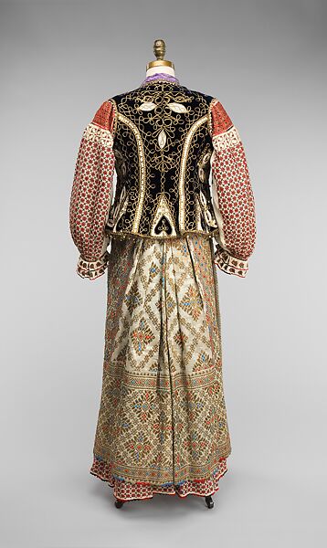 Ensemble, cotton, wool, silk, metal