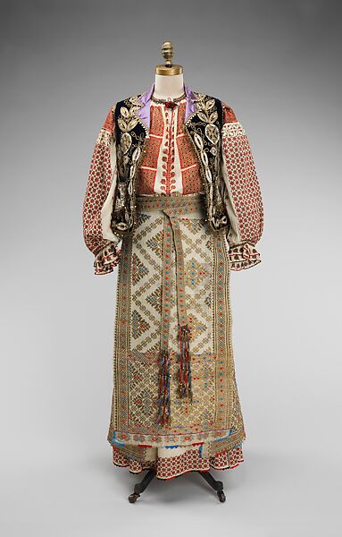 Ensemble, cotton, wool, silk, metal, Bulgarian 