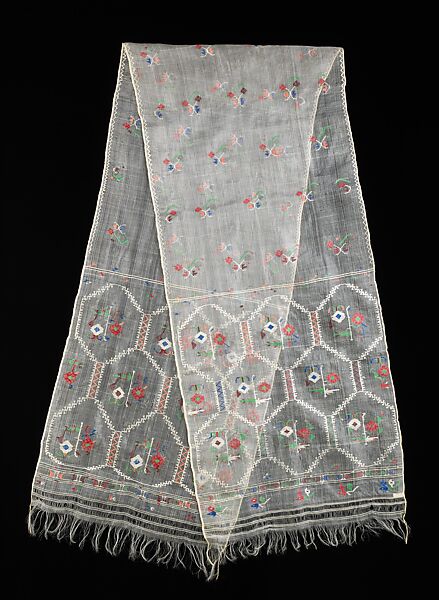 Ensemble, cotton, wool, silk, metal