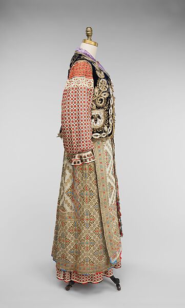 Ensemble, cotton, wool, silk, metal