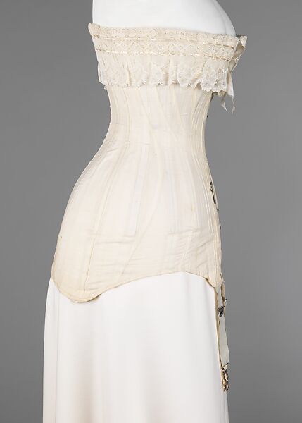 Corset, cotton, silk, bone, metal, elastic, American