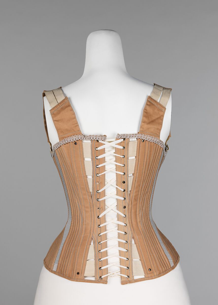 Corset, Madame McCabe, cotton, metal, bone, elastic, American