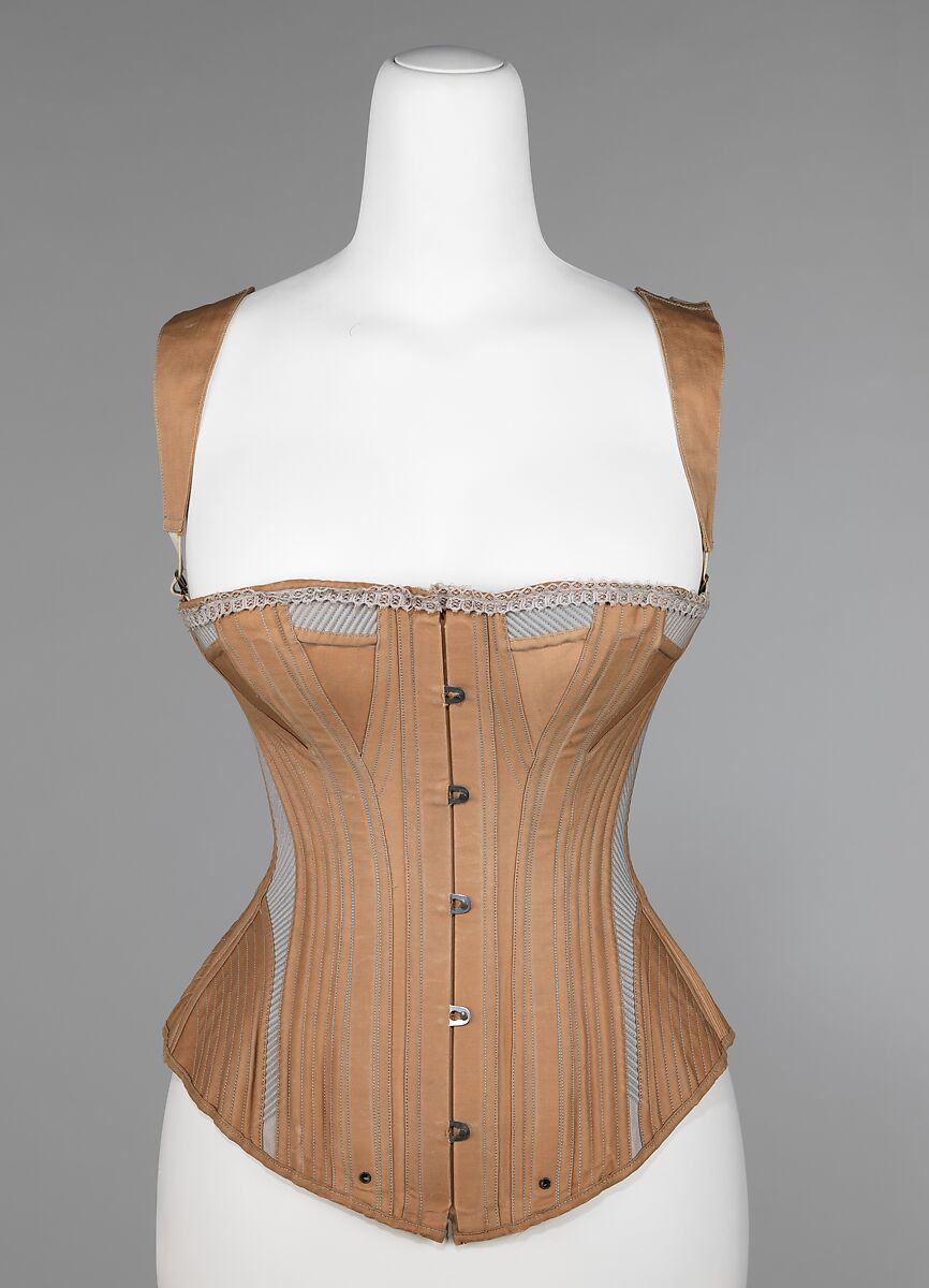 Corset, Madame McCabe, cotton, metal, bone, elastic, American 