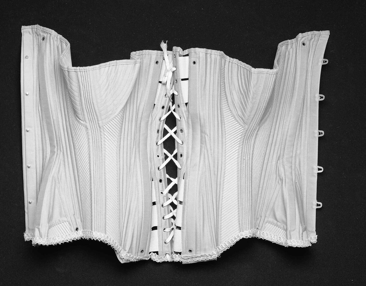 Corset, Madame McCabe, cotton, metal, bone, elastic, American