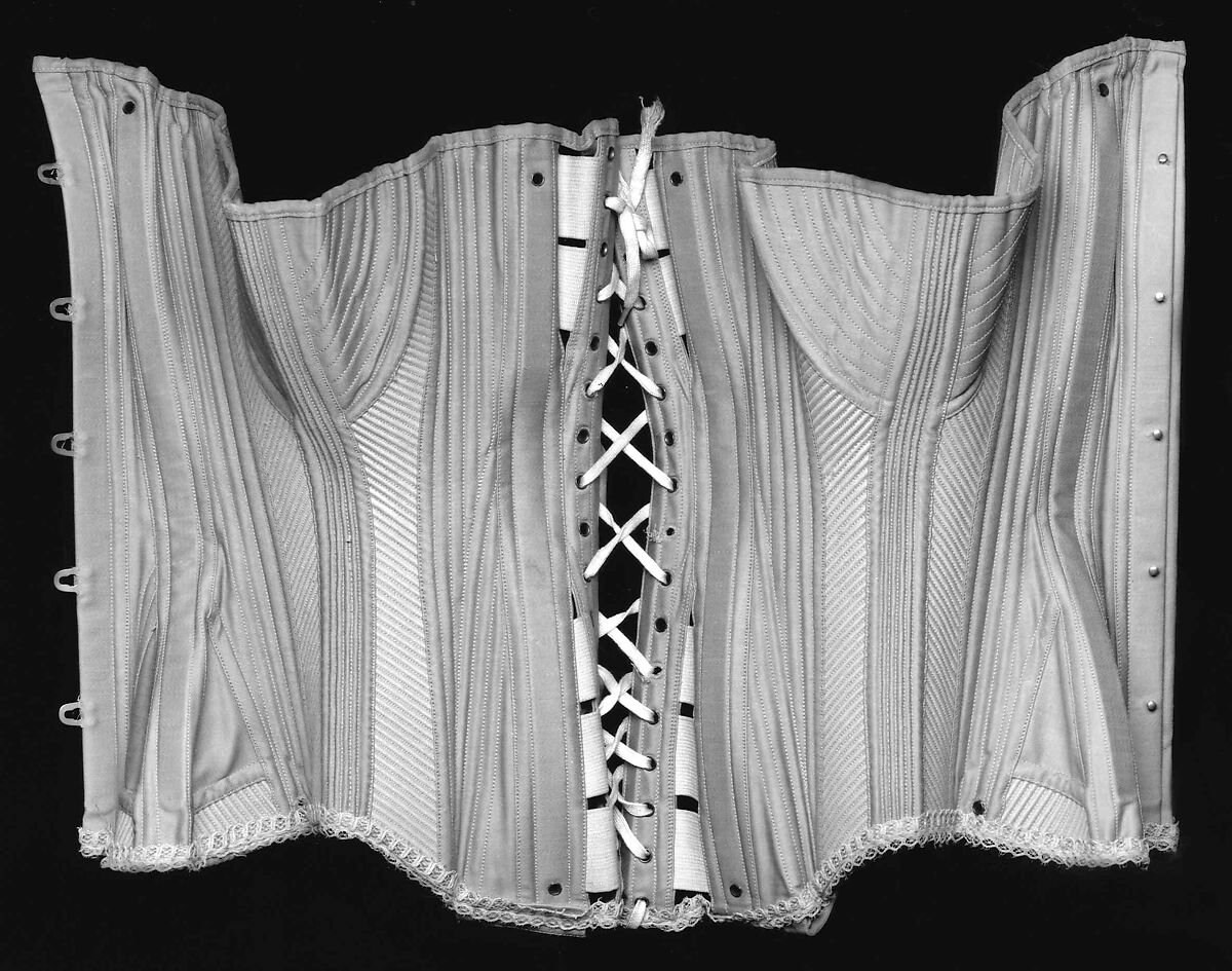 Corset, Madame McCabe, cotton, metal, bone, elastic, American