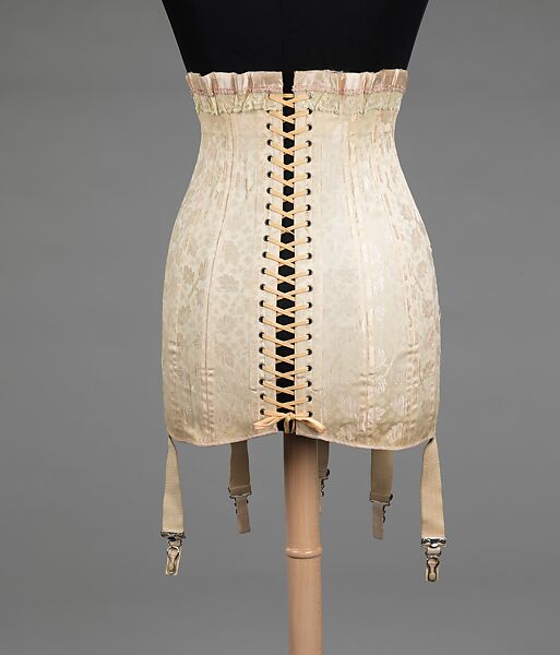 Corset, Mme. Lyra Corset Makers, cotton, metal, bone, elastic, silk, American