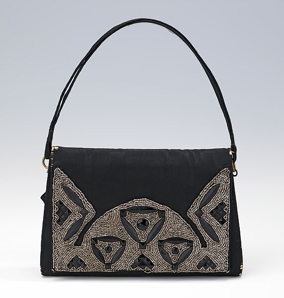 Evening bag, Mark W. Cross (American, 1845–1997), silk, plastic, metal, leather, French 