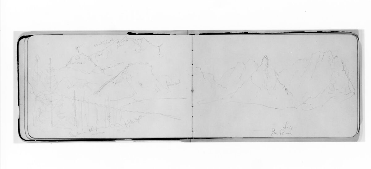 Sketch of Bow River and Canadian Rockies (from Sketchbook), Albert Bierstadt (American, Solingen 1830–1902 New York), Graphite on wove paper, American