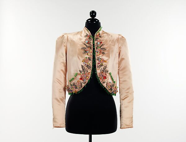 Evening jacket, Elsa Schiaparelli (Italian, 1890–1973), silk, glass, French 