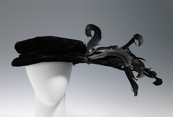 Evening hat, Henri Bendel (American, founded 1895), silk, feathers, American 