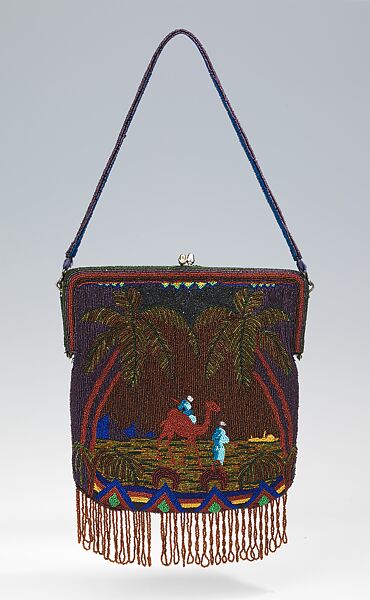 Evening purse, glass, silk, metal, probably French 