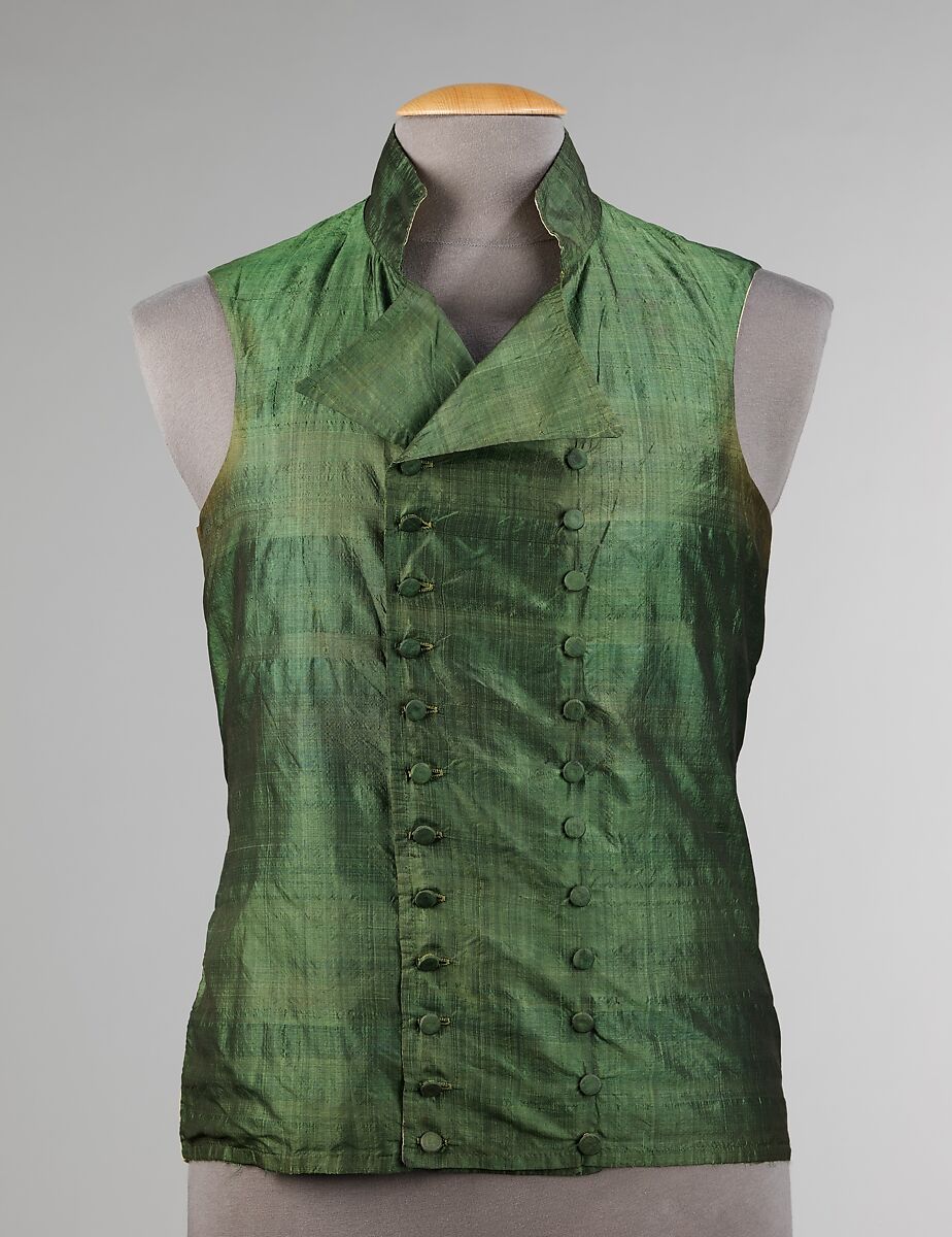 Vest, silk, linen, probably British 
