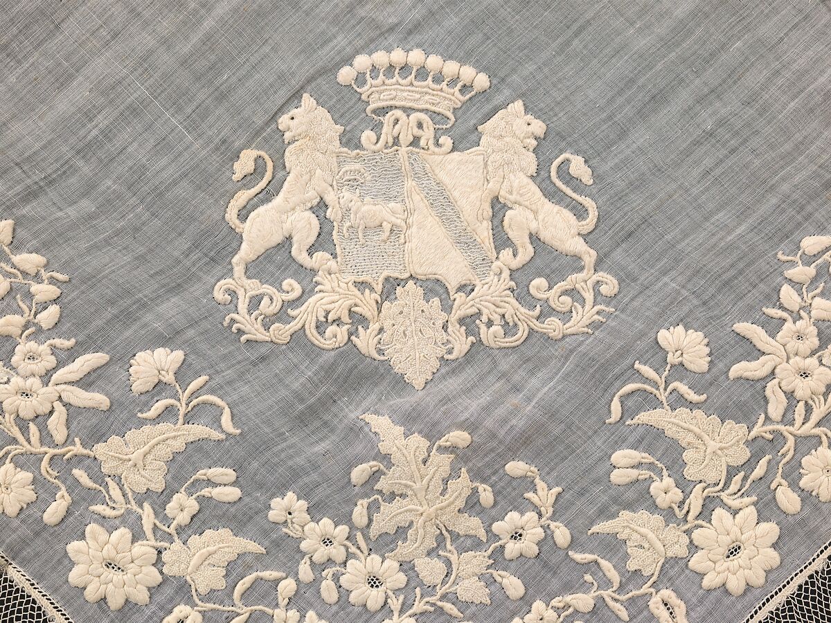 Handkerchief, linen, probably French 