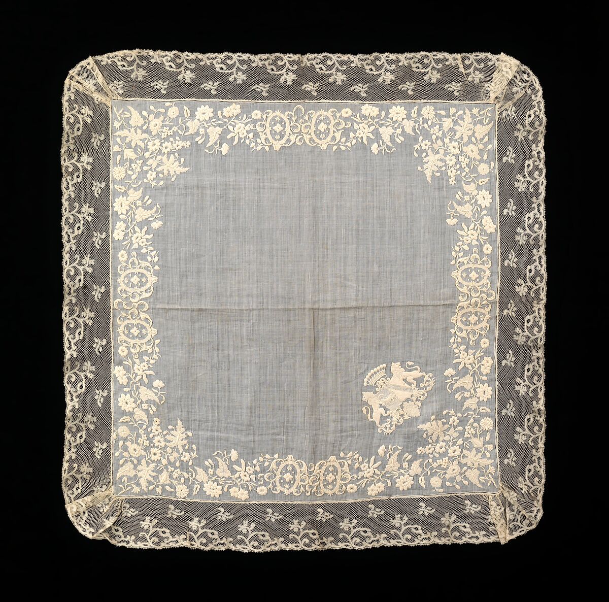 Handkerchief, linen, probably French 