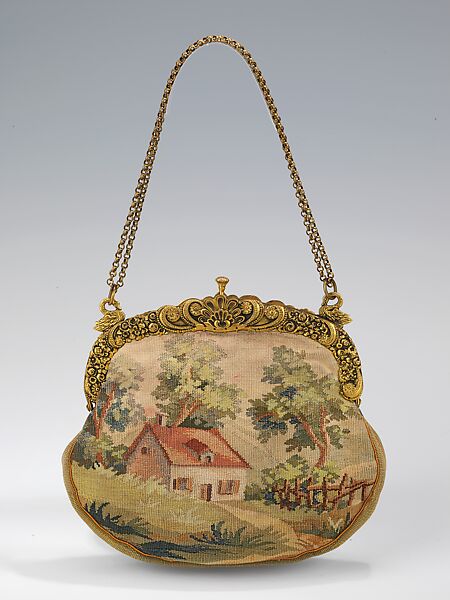 Evening purse, wool, metal, glass, shell, Austrian