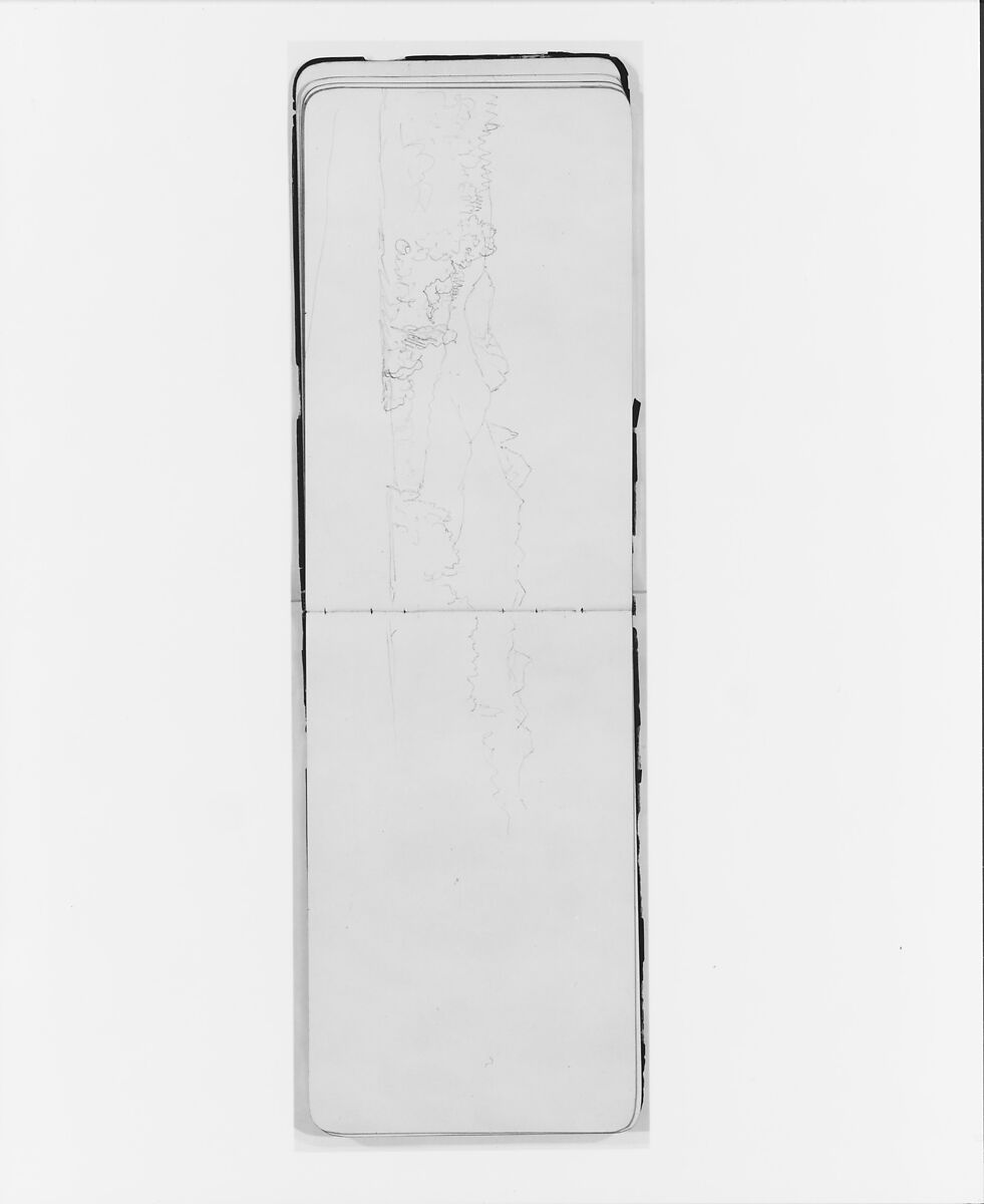 Sketch of a Mountain Landscape (from Sketchbook), Albert Bierstadt (American, Solingen 1830–1902 New York), Graphite on wove paper, American