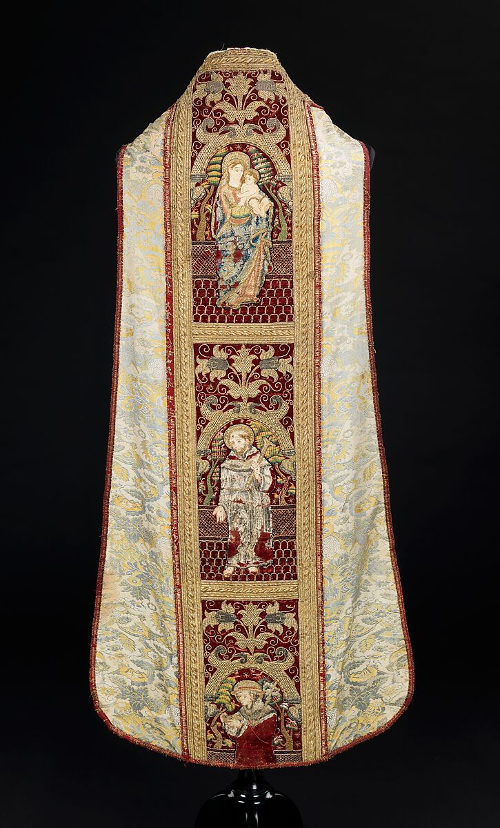 Chasuble, Silk, metal, linen, Spanish and British or Chinese made for export 