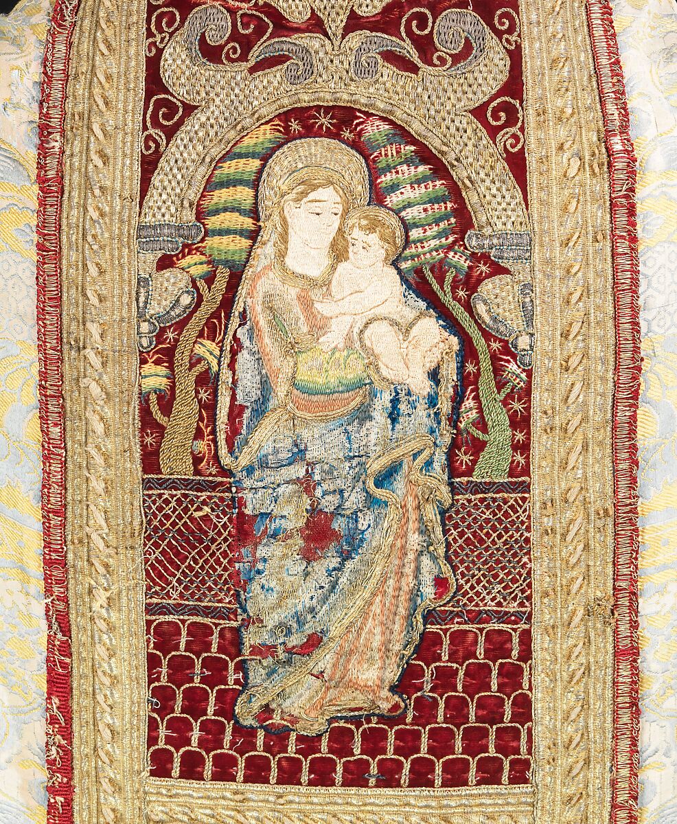 Chasuble, Silk, metal, linen, Spanish and British or Chinese made for export