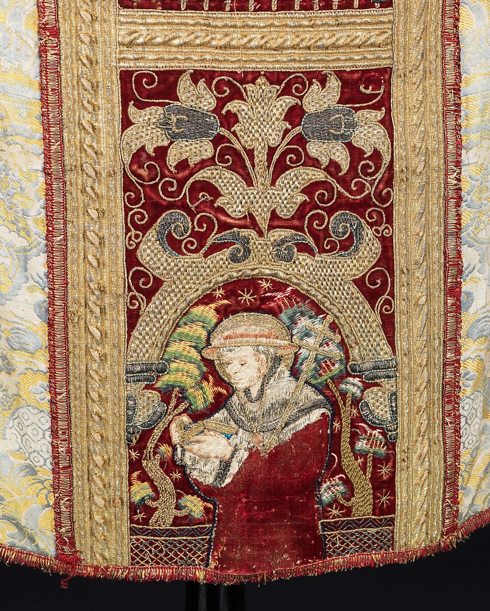 Chasuble, Silk, metal, linen, Spanish and British or Chinese made for export