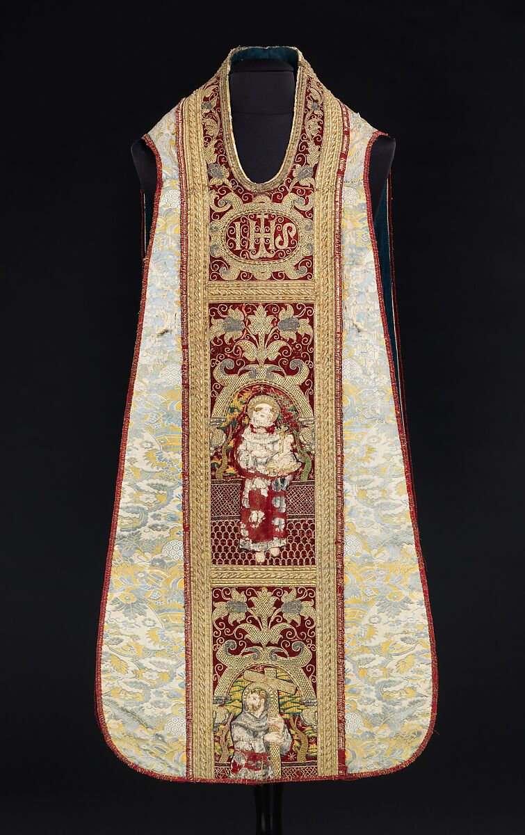 Chasuble, Silk, metal, linen, Spanish and British or Chinese made for export