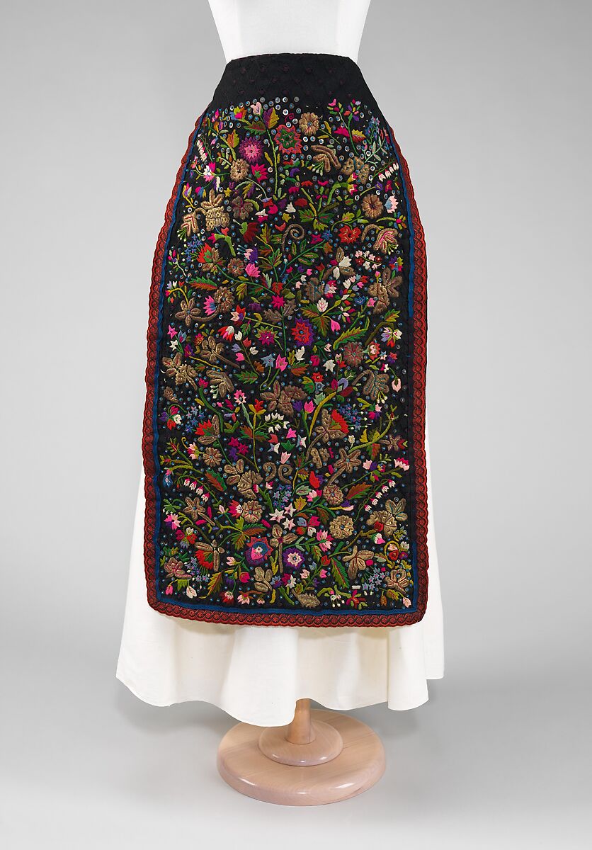 Apron, silk, metal, linen, glass, Hungarian 